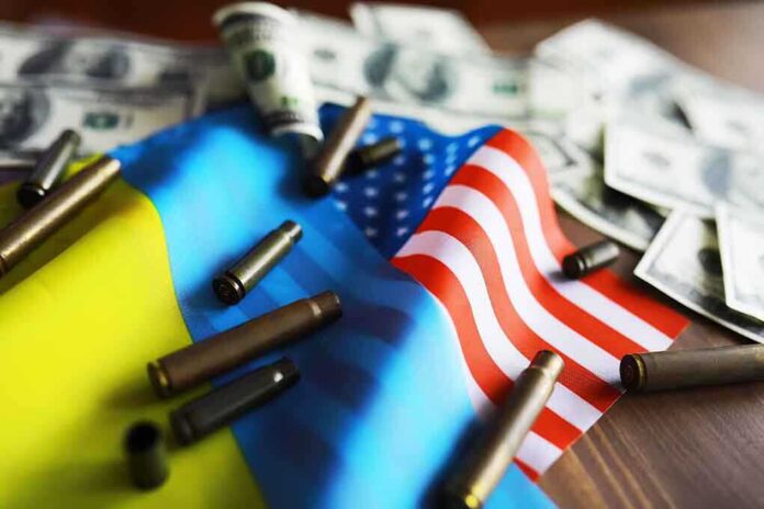 2160066359 featured image Flags, bullets, and dollar bills on a table.
