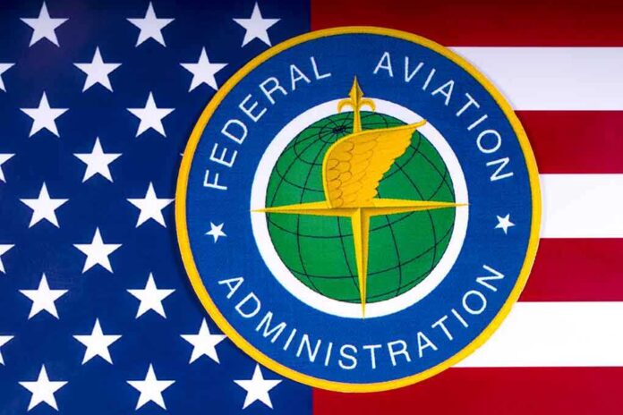 1055129495 featured image Federal Aviation Administration logo on U.S. flag.