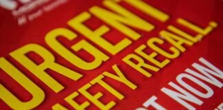 Urgent safety recall sign