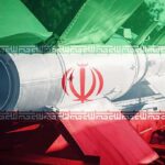 Missile with Iranian flag overlay in background