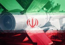 Missile with Iranian flag overlay in background