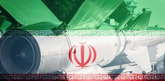 Missile with Iranian flag overlay in background