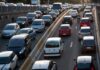 Traffic jam on a multi-lane highway