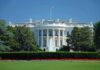 White House with American flag and fountain visible