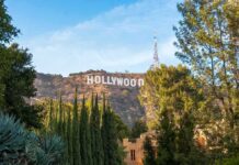 Hollywood sign on hillside surrounded by trees
