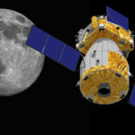 Spacecraft orbiting near the moon in space