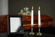 Two candles photo frame and coffin background