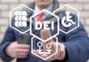 Hand touching DEI symbols on screen