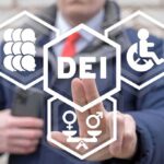 Hand touching DEI symbols on screen
