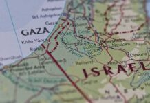 Map showing Gaza Strip and Israel region