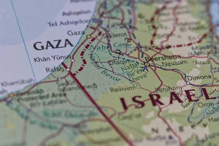 Map showing Gaza Strip and Israel region