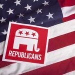 Republican symbol on American flag background