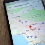 Smartphone displaying map of Los Angeles