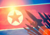 North Korean flag with missile silhouettes