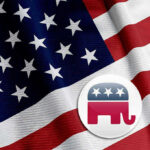 American flag with Republican elephant symbol