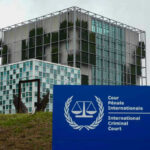 International Criminal Court building with sign in foreground