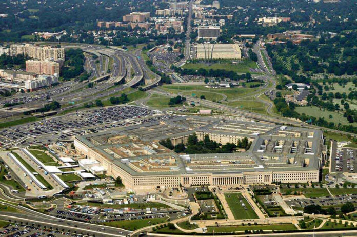 Aerial view of the Pentagon building and surrounding area.