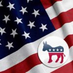 American flag with a Democratic Party donkey symbol