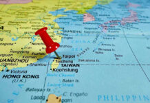 Red pushpin on map of Taiwan.