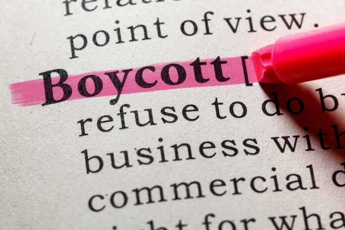 Highlighted definition of the word 'boycott' in a dictionary