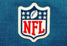 NFL logo patch on a blue background