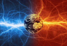 1st US ALLY to DECLARE Energy Emergency Earth with blue and red electric energy surrounding.