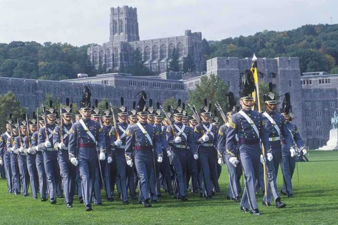 Military cadets marching in formation at West Point