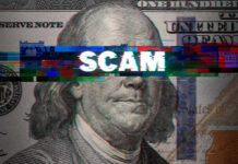 8 ARRESTED in Healthy “Dying” Patients Scam Scam text overlaid on distorted 100 dollar bill