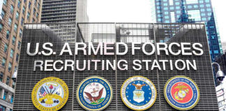 Sign for U.S. Armed Forces Recruiting Station.