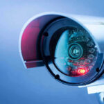Close-up of a CCTV security camera.