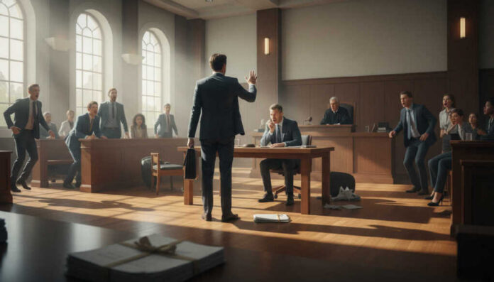 Create a featured image for the article titled: Elite Lawyer QUITS Murder Case: SHOCKING Unexpected Twist Use a light, day