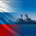 Putin’s Nuclear Sea Giant Is Back in the Arctic Warship overlaid with the Russian flag.