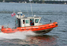 Narco Boat Blown Up—Killed 3 Alleged Traffickers Coast Guard boat speeding on the water.
