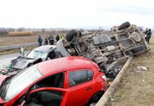 Tesla Crash That Killed Mother and Child Overturned truck and damaged cars after highway crash
