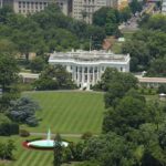 White House south lawn with fountain and surrounding trees