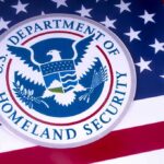 U.S. Department of Homeland Security emblem on American flag