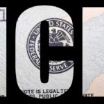 Bold ICE text overlaid on U.S. Federal Reserve seal