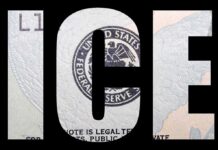 Austin Protests Show Rapid Coordination Bold ICE text overlaid on U.S. Federal Reserve seal
