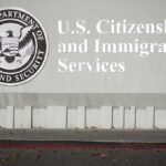 USCIS building sign with DHS seal