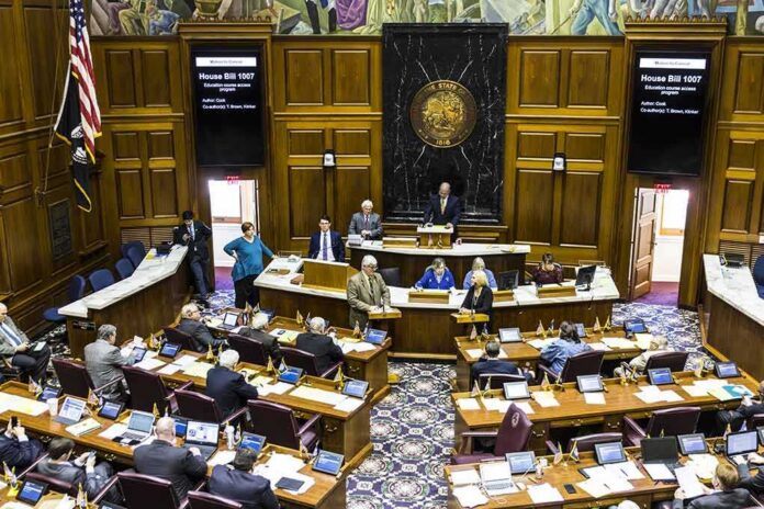 shutterstock_620657567 Legislative chamber with lawmakers debating a bill