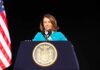 New York Enters Federal School Choice Plan woman at podium with state seal speaking into microphones