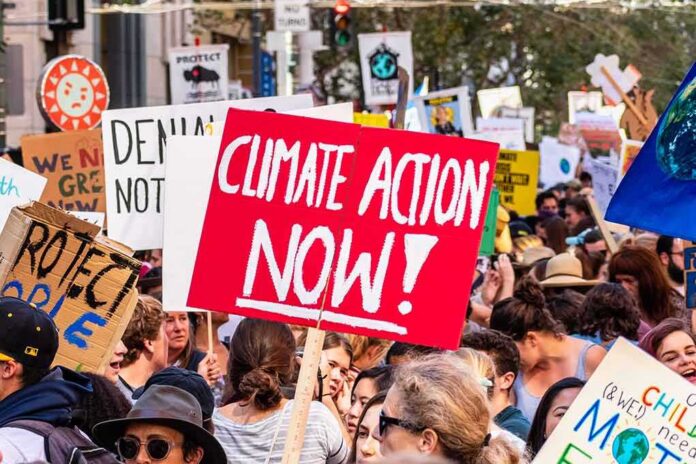 shutterstock_1510781474 Crowd at climate protest holding signs